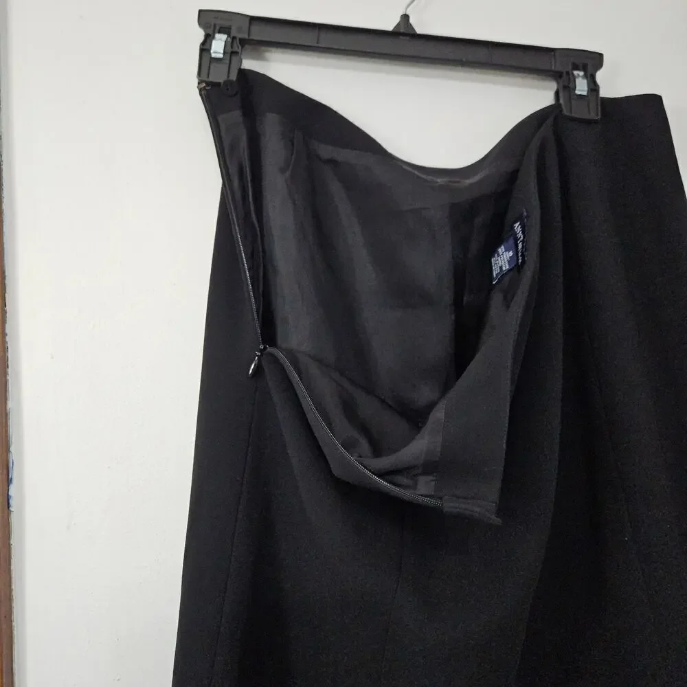 90s Vintage Black Ann Taylor Midi Pleated Skirt Sz 10 Medium Office Siren
